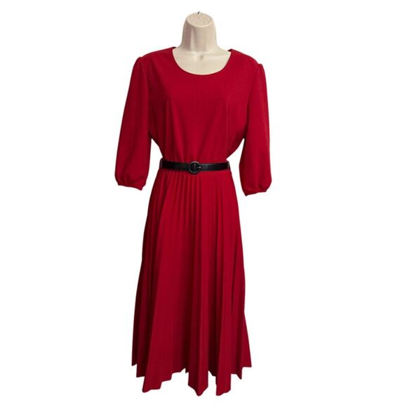 Elizabeth & Nicole Red Accordion Pleated Midi Dress Size L - Picture 3 of 14